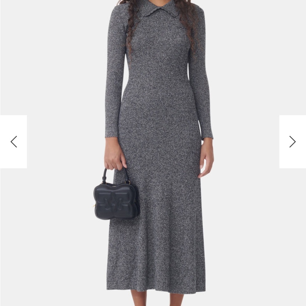 NWT Ganni Wool Cashmere Gray Long Sleeve Maxi Dress